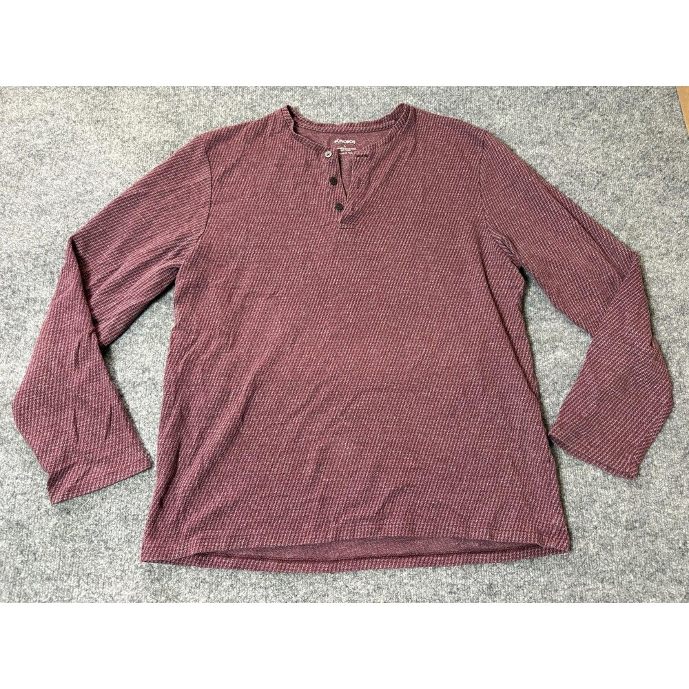 Bonobos Shirt Mens L Red Long Sleeve Henley Knit Tagless Cotton Blend Casual